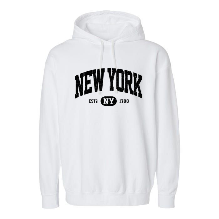 Vintage Established New York Ny Garment-Dyed Fleece Hoodie