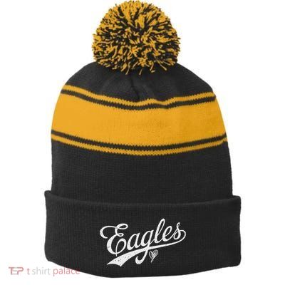 Vintage Eagles Name Retro Style Stripe Pom Pom Beanie