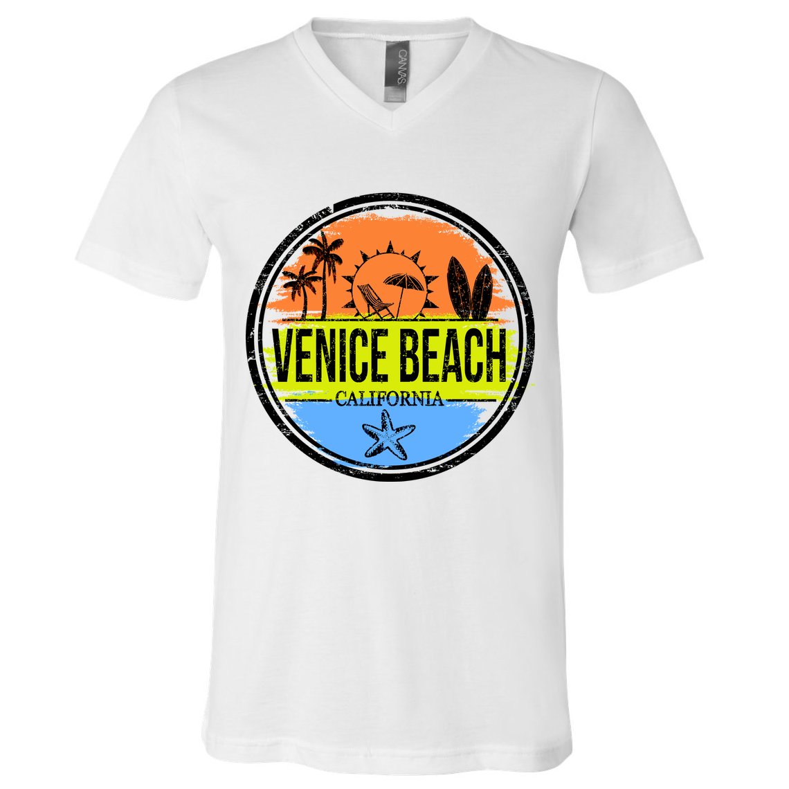 Venice Beach Retro Circle V-Neck T-Shirt