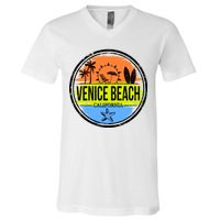 Venice Beach Retro Circle V-Neck T-Shirt