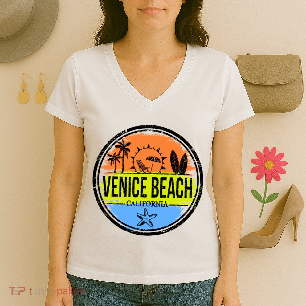 Venice Beach Retro Circle Women's V-Neck T-Shirt