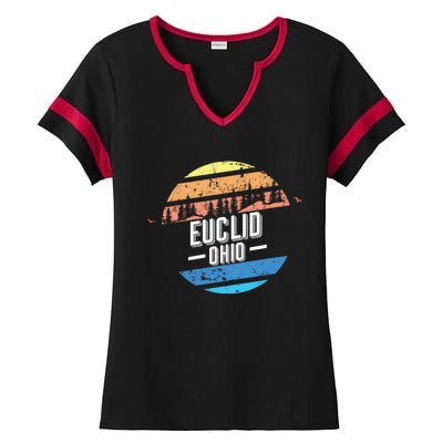 Vintage Euclid Ohio Sunset Souvenir Print Gift Ladies Halftime Notch Neck Tee