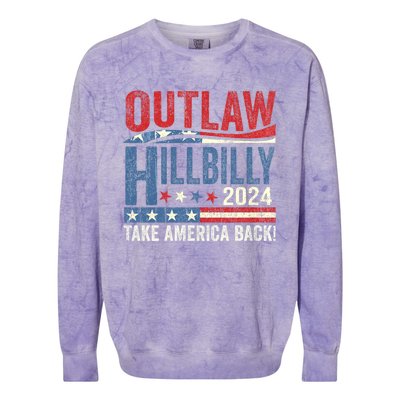 Vintage Elections Outlaw Hillbilly Us Flag Trump Vance 2024 Outlaw Hillbilly Us Colorblast Crewneck Sweatshirt