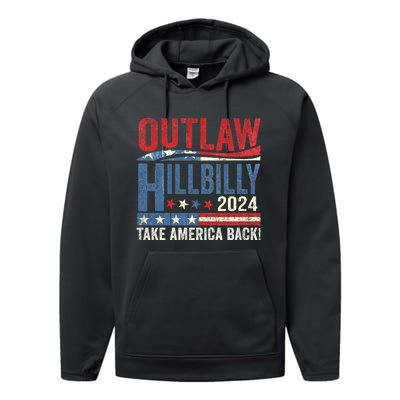 Vintage Elections Outlaw Hillbilly Us Flag Trump Vance 2024 Outlaw Hillbilly Us Performance Fleece Hoodie