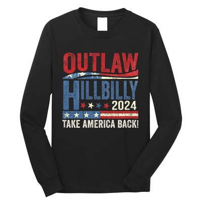 Vintage Elections Outlaw Hillbilly Us Flag Trump Vance 2024 Outlaw Hillbilly Us Long Sleeve Shirt