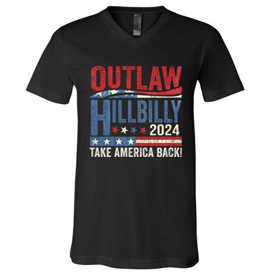 Vintage Elections Outlaw Hillbilly Us Flag Trump Vance 2024 Outlaw Hillbilly Us V-Neck T-Shirt