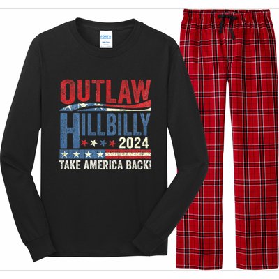 Vintage Elections Outlaw Hillbilly Us Flag Trump Vance 2024 Outlaw Hillbilly Us Long Sleeve Pajama Set