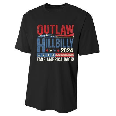 Vintage Elections Outlaw Hillbilly Us Flag Trump Vance 2024 Outlaw Hillbilly Us Performance Sprint T-Shirt