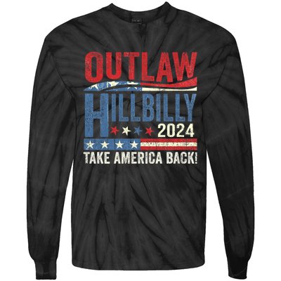 Vintage Elections Outlaw Hillbilly Us Flag Trump Vance 2024 Outlaw Hillbilly Us Tie-Dye Long Sleeve Shirt