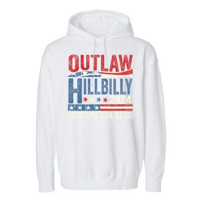 Vintage Elections Outlaw Hillbilly Us Flag Trump Vance 2024 Outlaw Hillbilly Us Garment-Dyed Fleece Hoodie