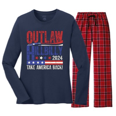 Vintage Elections Outlaw Hillbilly Us Flag Women's Long Sleeve Flannel Pajama Set 