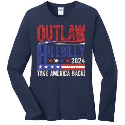 Vintage Elections Outlaw Hillbilly Us Flag Ladies Long Sleeve Shirt