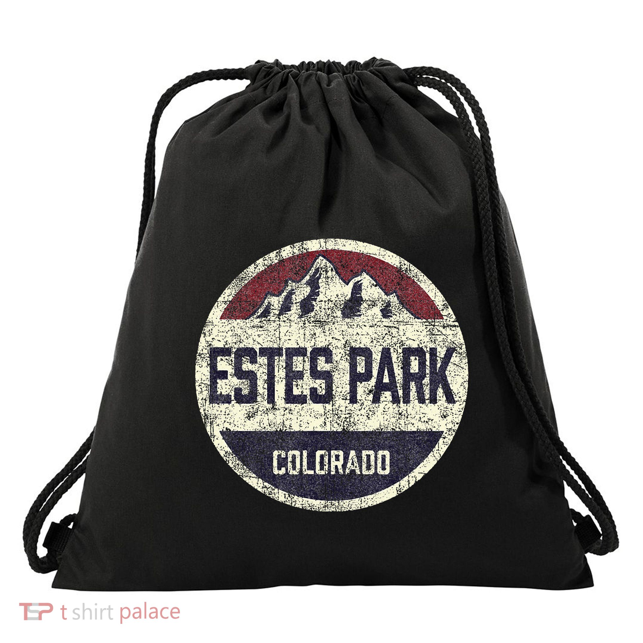 Vintage Estes Park Colorado Mountain Retro Souvenir Drawstring Bag