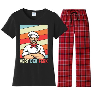 Vert Der Ferk Retro Poster Chef Women's Flannel Pajama Set