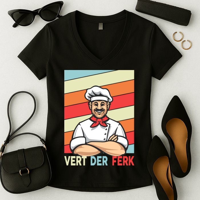 Vert Der Ferk Retro Poster Chef Women's V-Neck T-Shirt