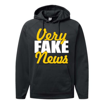 Very Fake News Black & Gold Script Performance Fleece Hoodie