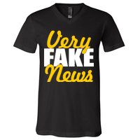 Very Fake News Black & Gold Script V-Neck T-Shirt