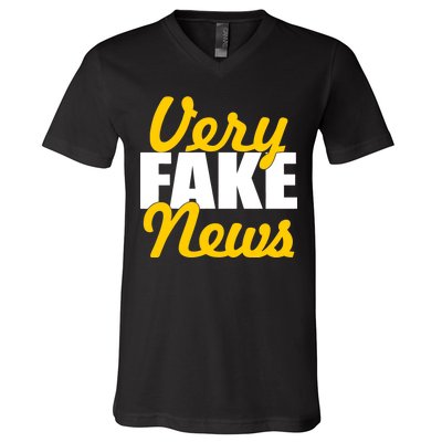 Very Fake News Black & Gold Script V-Neck T-Shirt