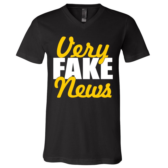 Very Fake News Black & Gold Script V-Neck T-Shirt