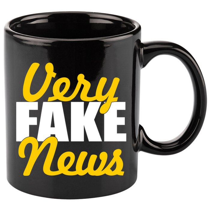 Very Fake News Black & Gold Script 11oz C Handle Ceramic Mug