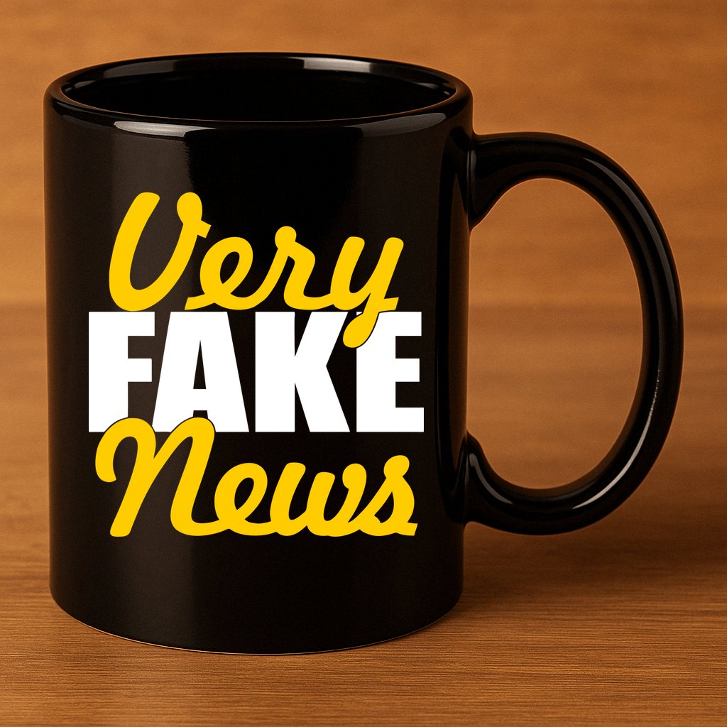 Very Fake News Black & Gold Script 11oz C Handle Ceramic Mug