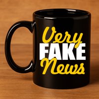 Very Fake News Black & Gold Script 11oz C Handle Ceramic Mug