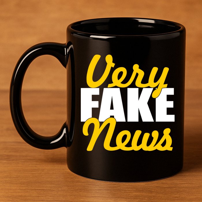 Very Fake News Black & Gold Script 11oz C Handle Ceramic Mug