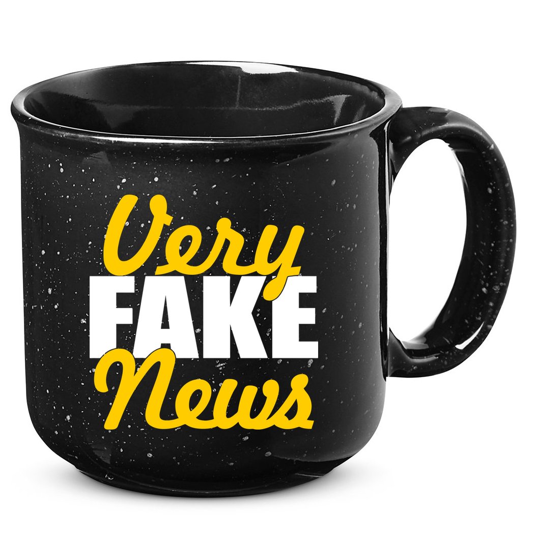 Very Fake News Black & Gold Script 15oz Campfire Ceramic Mug