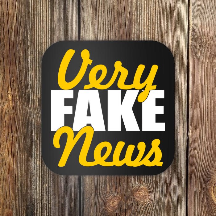 Very Fake News Black & Gold Script Coaster