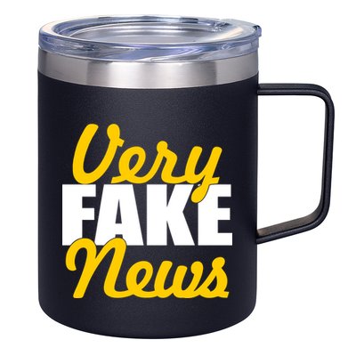 Very Fake News Black & Gold Script 12oz Stainless Steel Coffee Mug