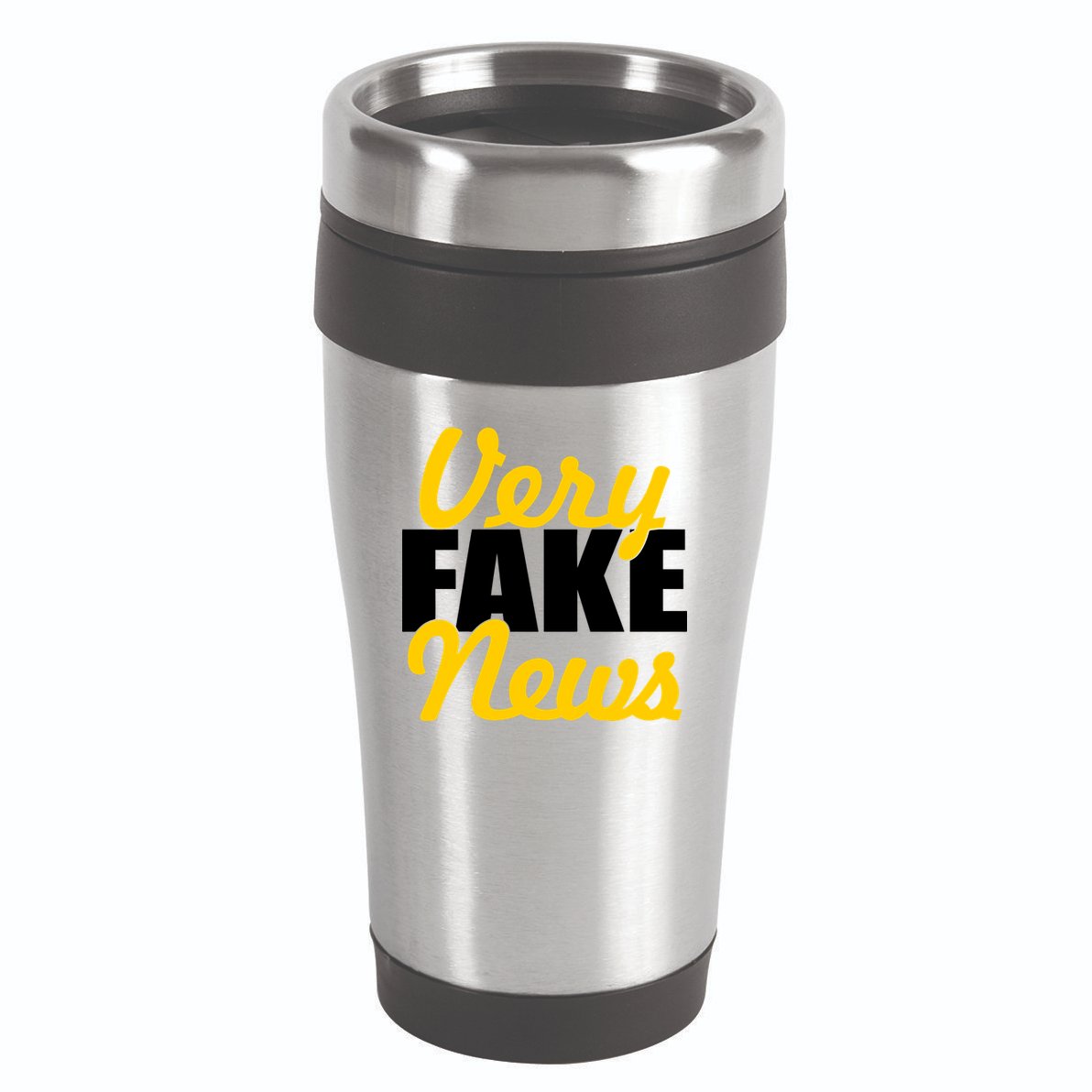Very Fake News Black & Gold Script 16oz Travel Tumbler