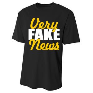 Very Fake News Black & Gold Script Performance Sprint T-Shirt