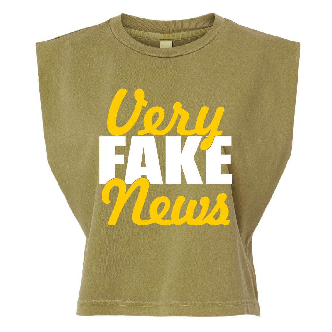 Very Fake News Black & Gold Script Garment-Dyed Women's Muscle Tee