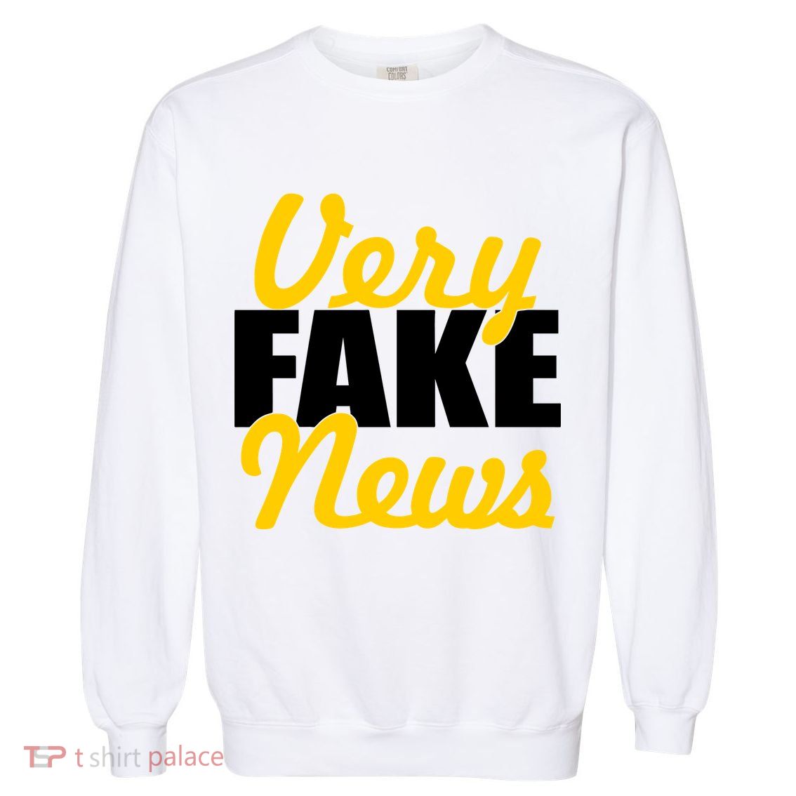 Very Fake News Black & Gold Script Garment-Dyed Sweatshirt