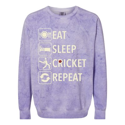 Vintage Eat Sleep Cricket Repeat Cricket Player Colorblast Crewneck Sweatshirt