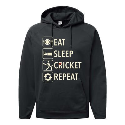 Vintage Eat Sleep Cricket Repeat Cricket Player Performance Fleece Hoodie