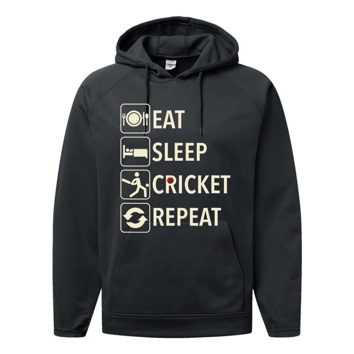 Vintage Eat Sleep Cricket Repeat Cricket Player Performance Fleece Hoodie