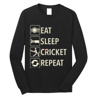 Vintage Eat Sleep Cricket Repeat Cricket Player Long Sleeve Shirt