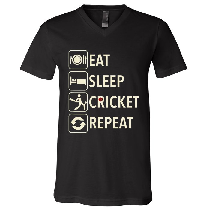 Vintage Eat Sleep Cricket Repeat Cricket Player V-Neck T-Shirt