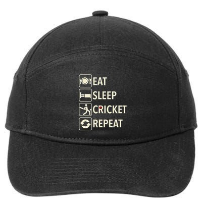 Vintage Eat Sleep Cricket Repeat Cricket Player 7-Panel Snapback Hat