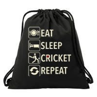 Vintage Eat Sleep Cricket Repeat Cricket Player Drawstring Bag