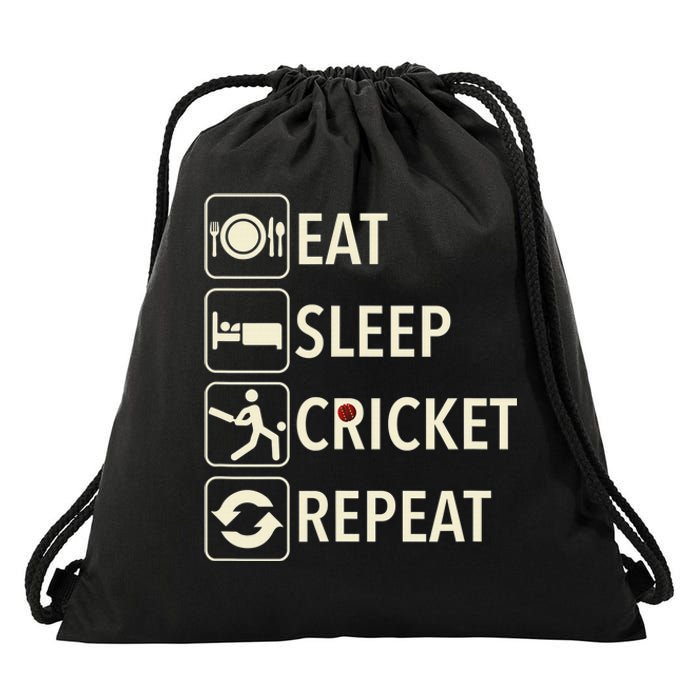 Vintage Eat Sleep Cricket Repeat Cricket Player Drawstring Bag