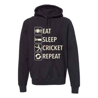 Vintage Eat Sleep Cricket Repeat Cricket Player Premium Hoodie