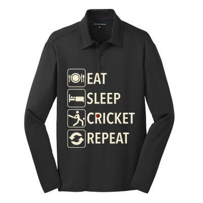 Vintage Eat Sleep Cricket Repeat Cricket Player Silk Touch Performance Long Sleeve Polo