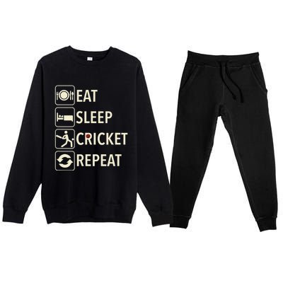 Vintage Eat Sleep Cricket Repeat Cricket Player Premium Crewneck Sweatsuit Set