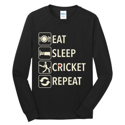 Vintage Eat Sleep Cricket Repeat Cricket Player Tall Long Sleeve T-Shirt