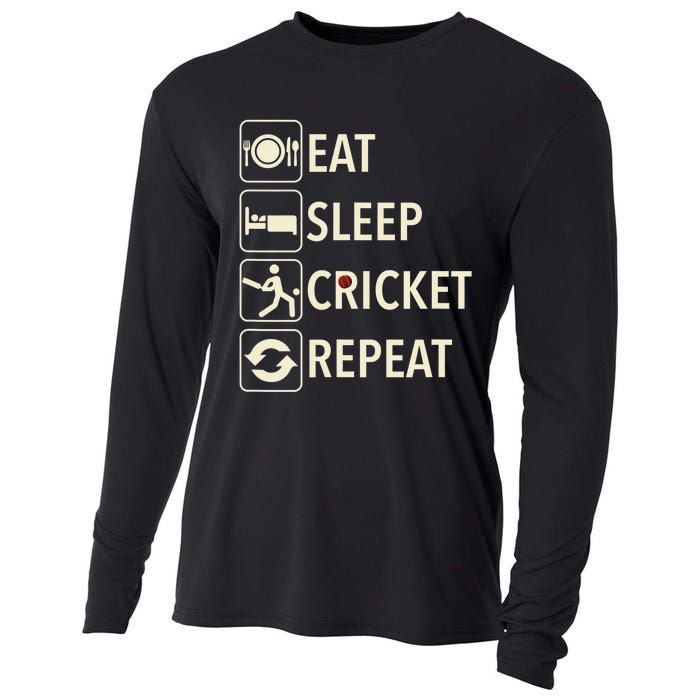 Vintage Eat Sleep Cricket Repeat Cricket Player Cooling Performance Long Sleeve Crew