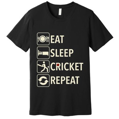 Vintage Eat Sleep Cricket Repeat Cricket Player Premium T-Shirt
