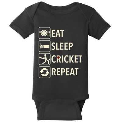 Vintage Eat Sleep Cricket Repeat Cricket Player Baby Bodysuit