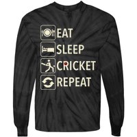 Vintage Eat Sleep Cricket Repeat Cricket Player Tie-Dye Long Sleeve Shirt